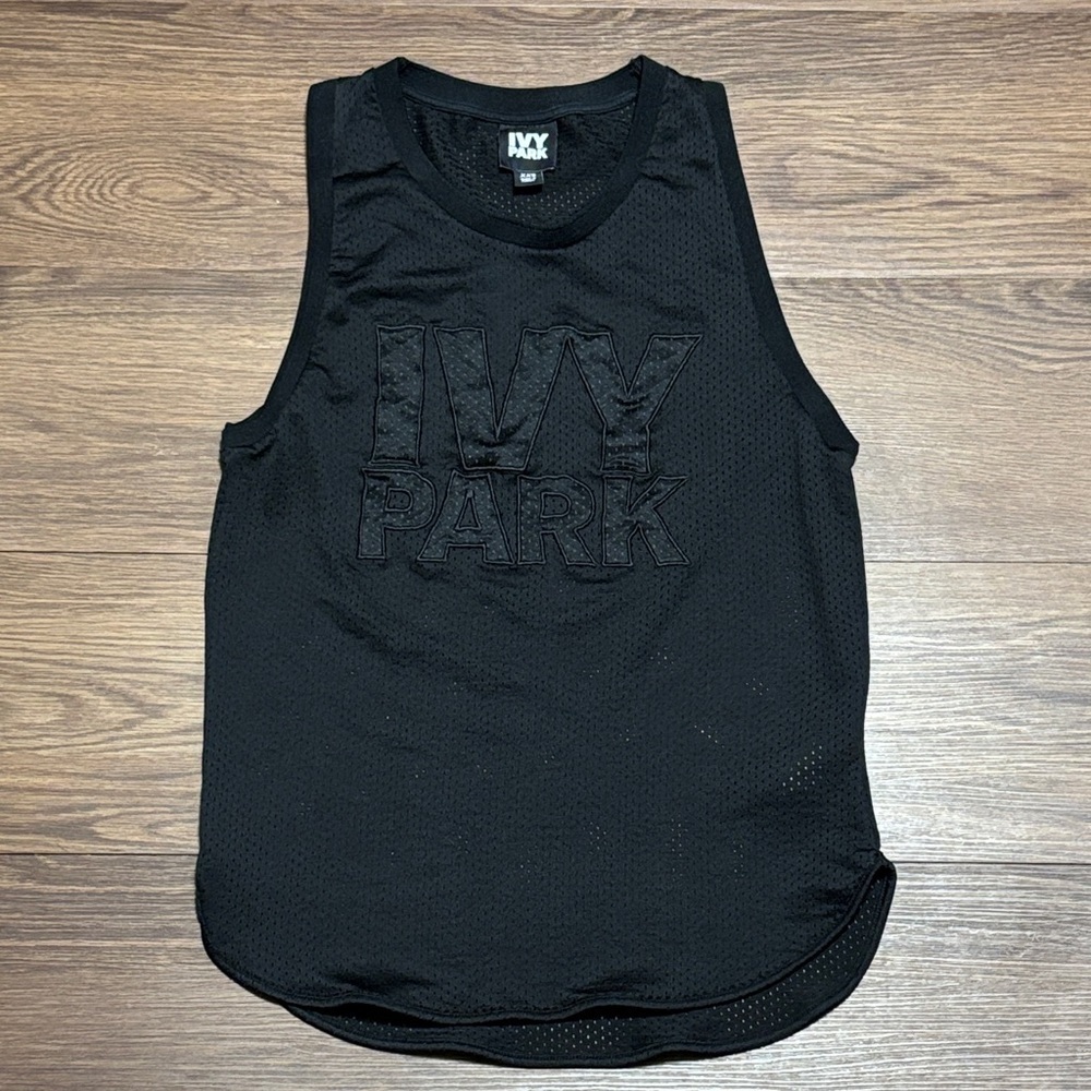 Ivy Park Black Mesh Logo Tank Top Athletic Workout XXS